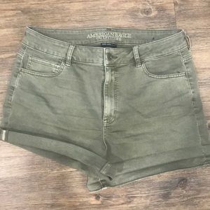 Hi Rise Olive Green Denim Shorts